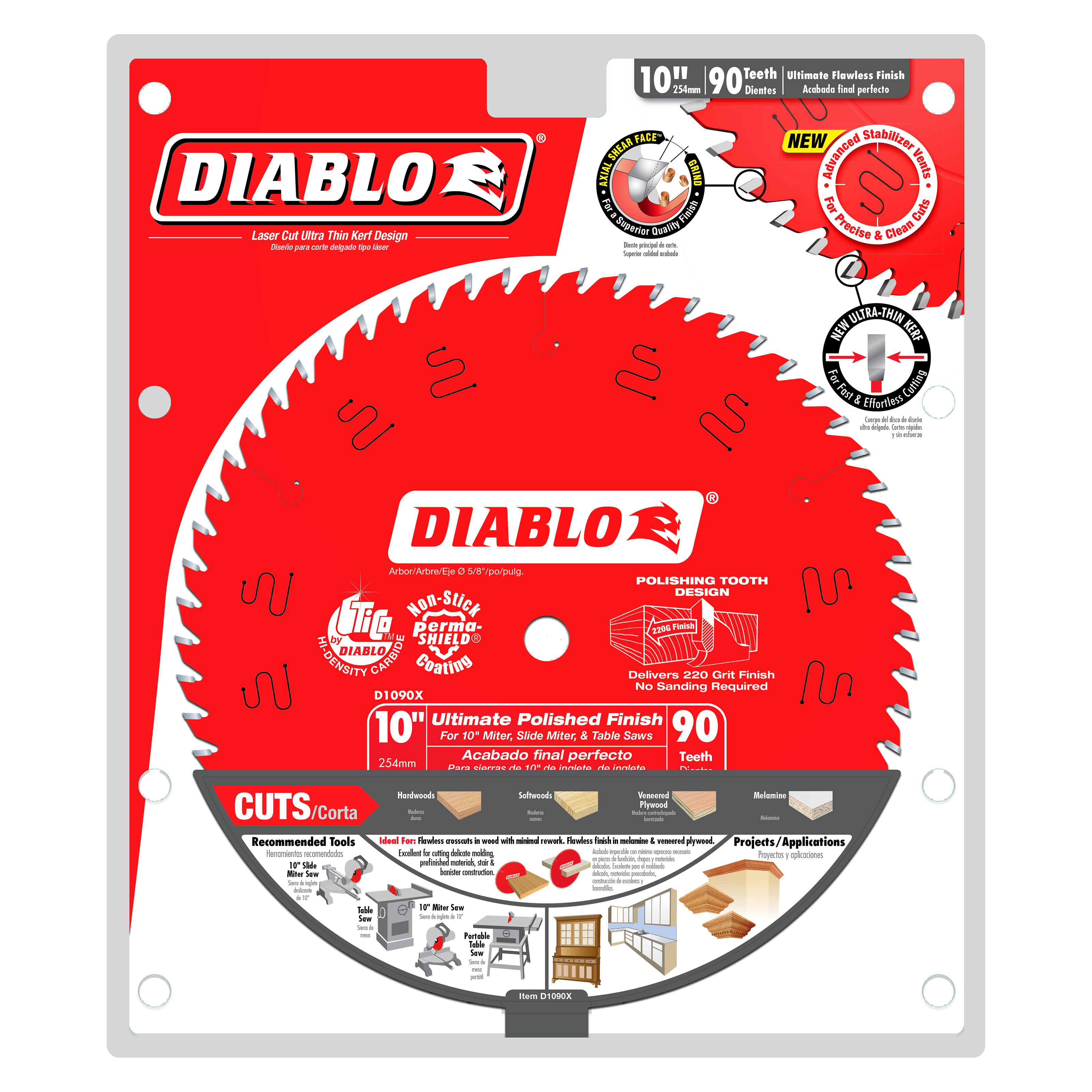 Diablo D1090X 10 in. x 90 Tooth Ultimate Polished Finish Saw Blade