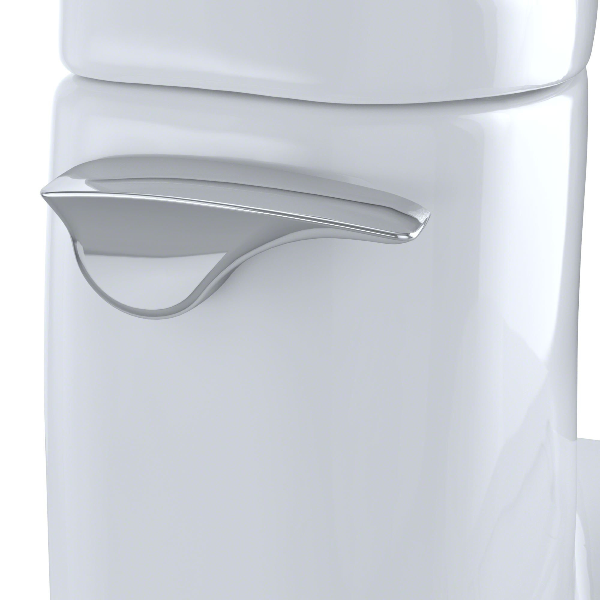 White elongated toilet with integrated bidet seat featuring curved chrome lever handle and smooth ceramic finish.