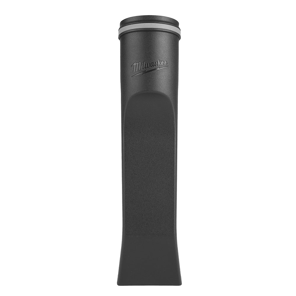 Black Milwaukee curved nozzle attachment with ridged grip section and metal band at top.
