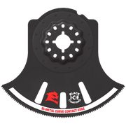 Black Diablo Starlock oscillating blade with curved cutting edge, white slots, and red "Black Ice Coating" branding.