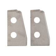Two metal router knife blades with curved profiles, mounting holes, and Freud branding.