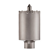 Milwaukee SDS-Plus core drill bit with cylindrical carbide body, pointed tip, and segmented crown edge.