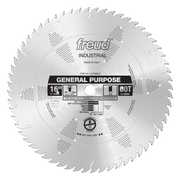 Freud 16" circular saw blade with 60 teeth, made in Italy, for general purpose cutting of wood and composite materials.