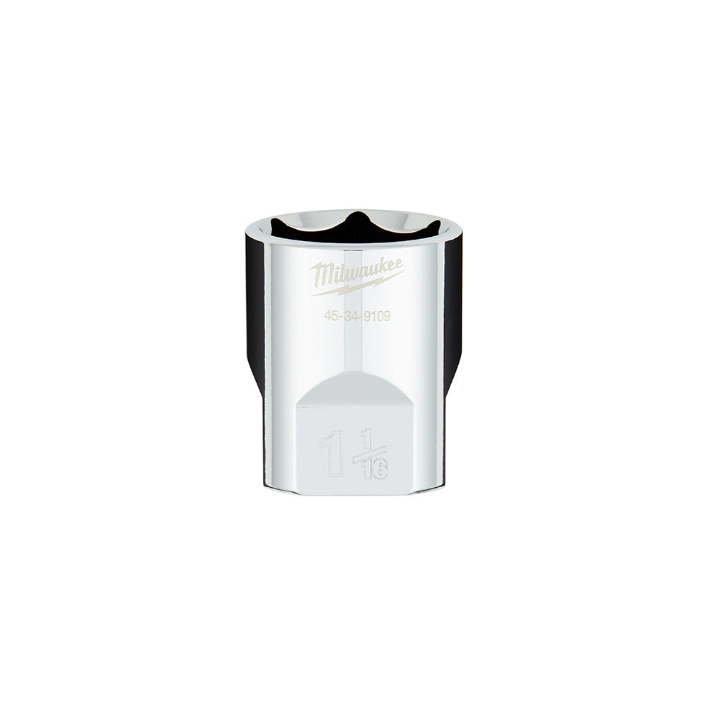 Chrome socket with black grip sides and six-point interior opening, labeled 1-1/16 in.