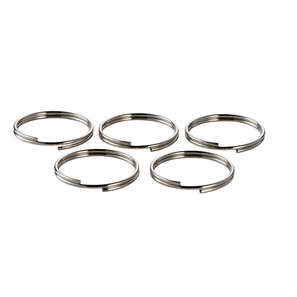 Five metal split rings with 2-inch diameter and open gaps on each ring.