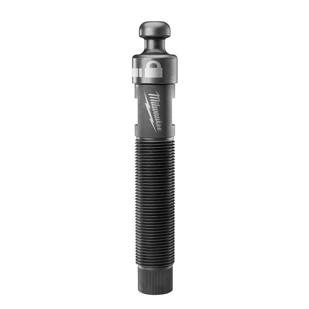 Black metal draw stud with threaded body, rounded top head, and reset lever mechanism.