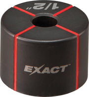 Black cylindrical Milwaukee EXACT knockout set with red accent lines and central hole opening.