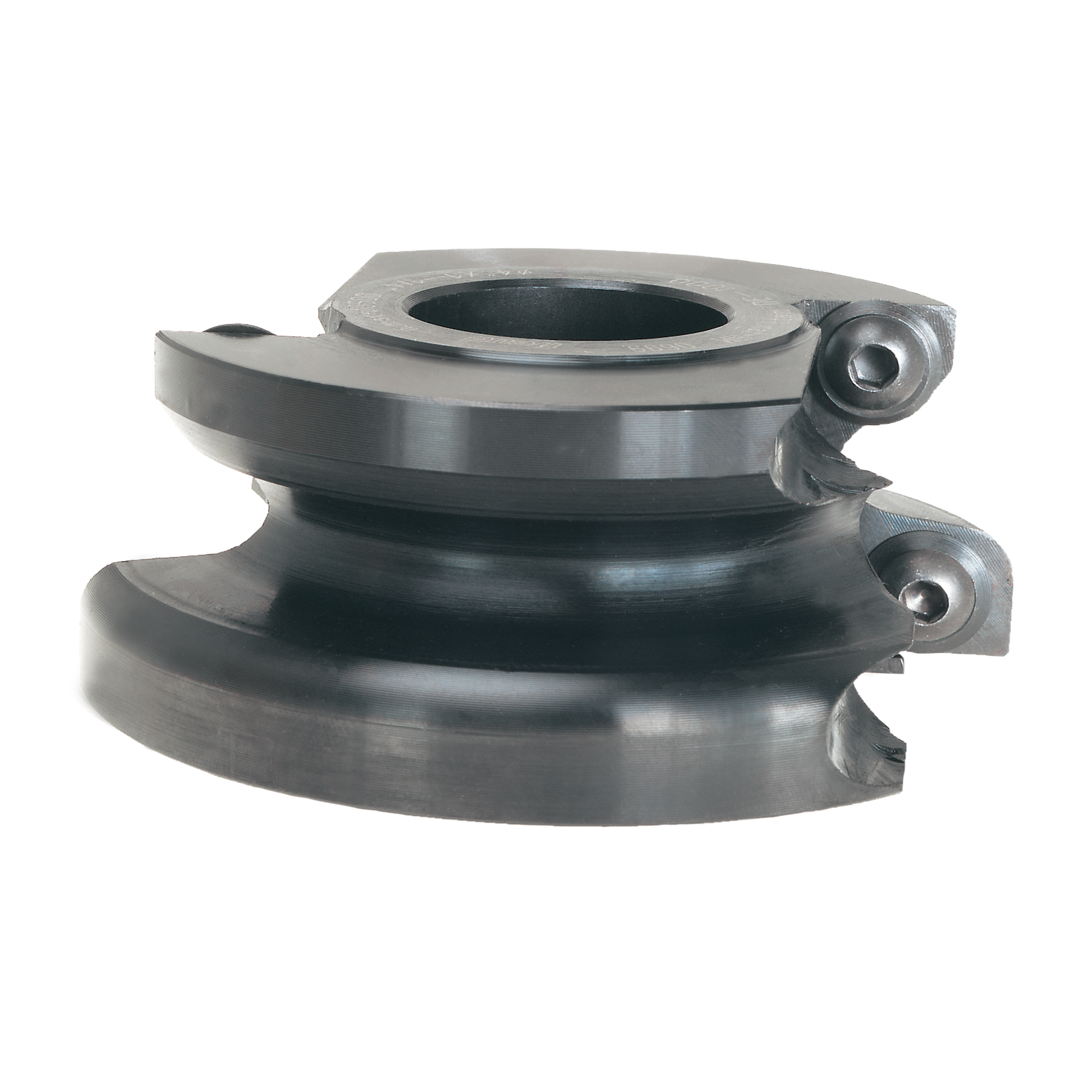 Freud DE-1000 door edge profile cutter with two curved cutting blades and mounting holes.