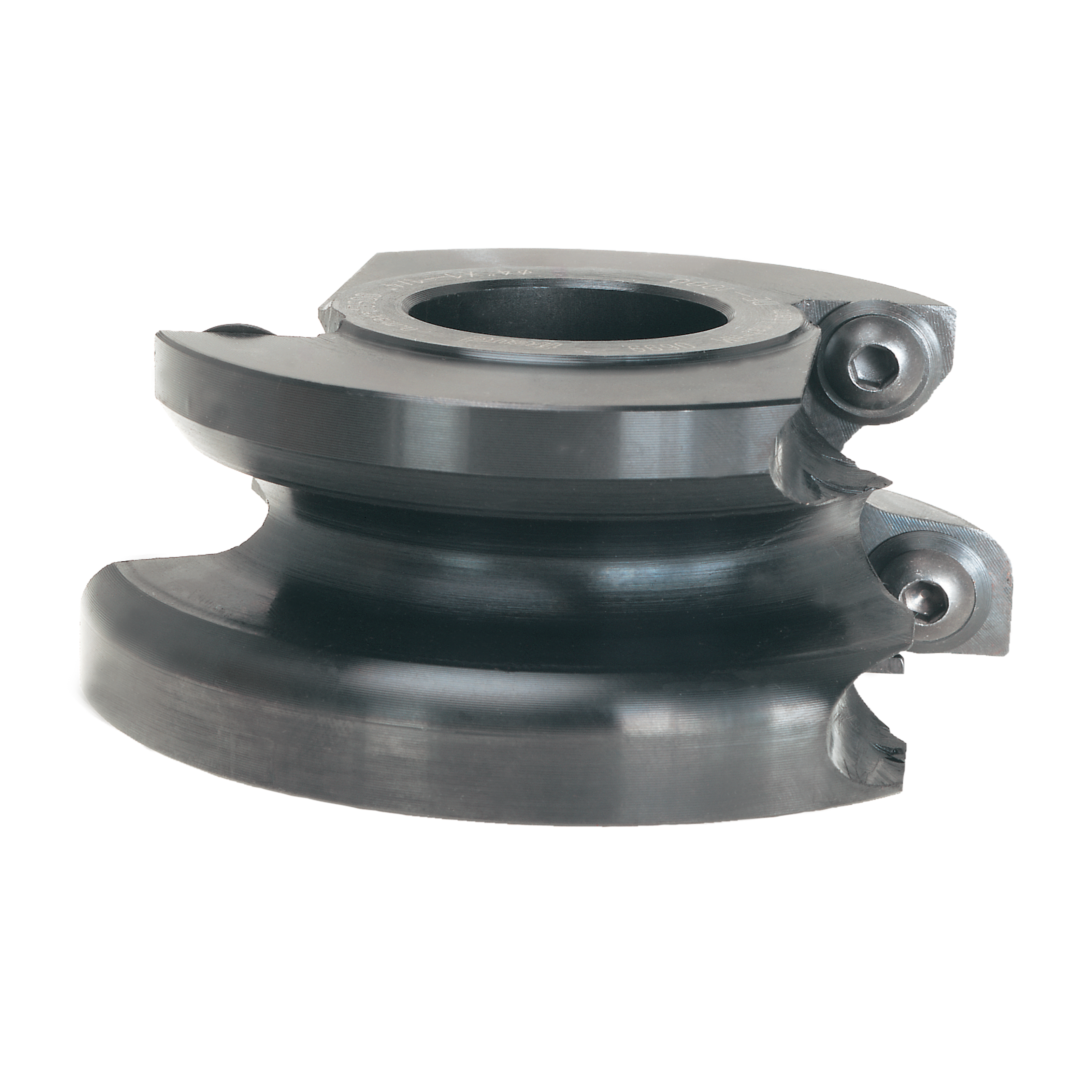 Freud DE-1000 door edge profile cutter with two curved cutting blades and mounting holes.