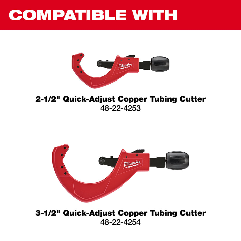 Red Milwaukee copper tubing cutters with quick-adjust mechanisms and black handles shown in two sizes.
