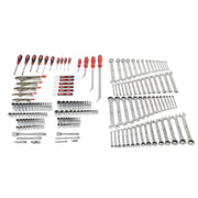 Milwaukee 191-piece mechanics tool set with screwdrivers, pliers, wrenches, sockets, and related accessories displayed.