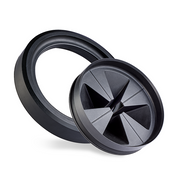 Black baffle upgrade kit with rubber ring and fan-shaped deflector component for garbage disposal.