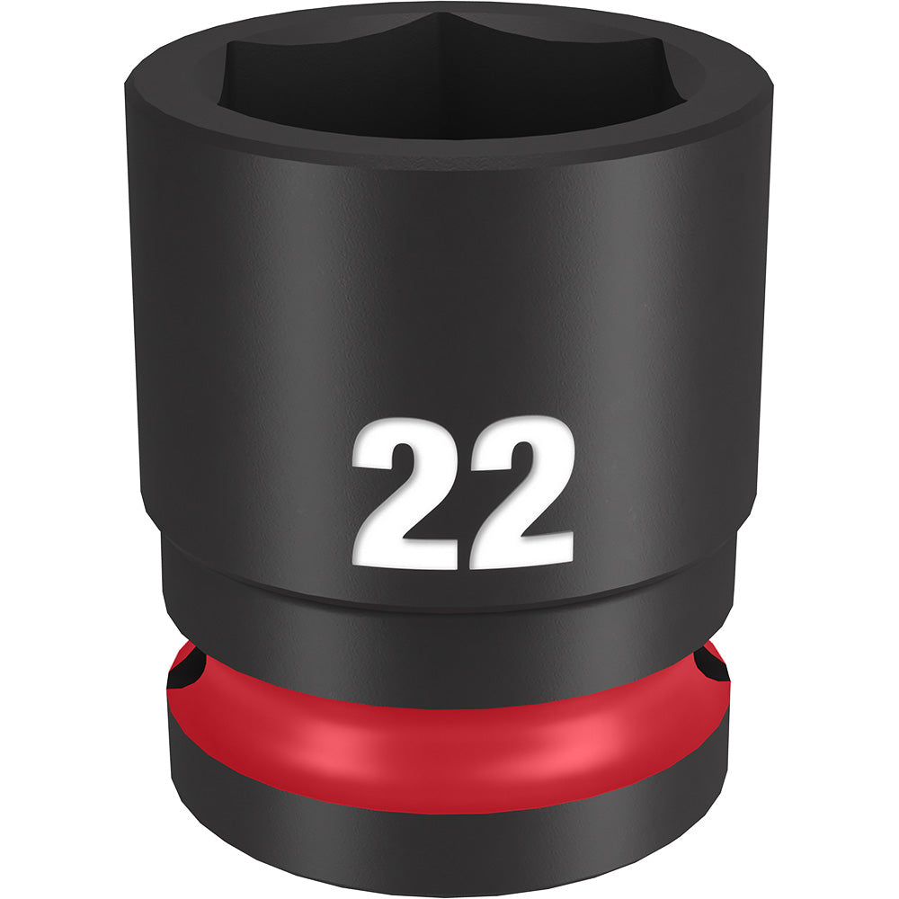 Black impact socket with "22" marking and red grip band around base, 1/2" drive, 6-point design.