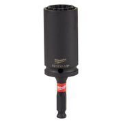 Black Milwaukee Shockwave socket with 12-point opening and red band on bit holder, labeled 15/16"x1-1/8".