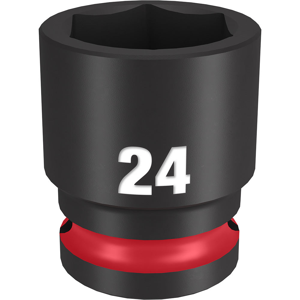 Black socket with "24" marking and red grip band on lower section, 6-point opening visible at top.