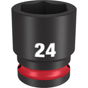 Black socket with "24" marking and red grip band on lower section, 6-point opening visible at top.