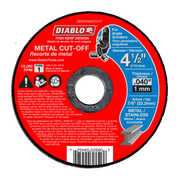Red and black Diablo metal cut-off disc with thin kerf design, 4.5 inch diameter, 1mm thickness, for angle grinders.