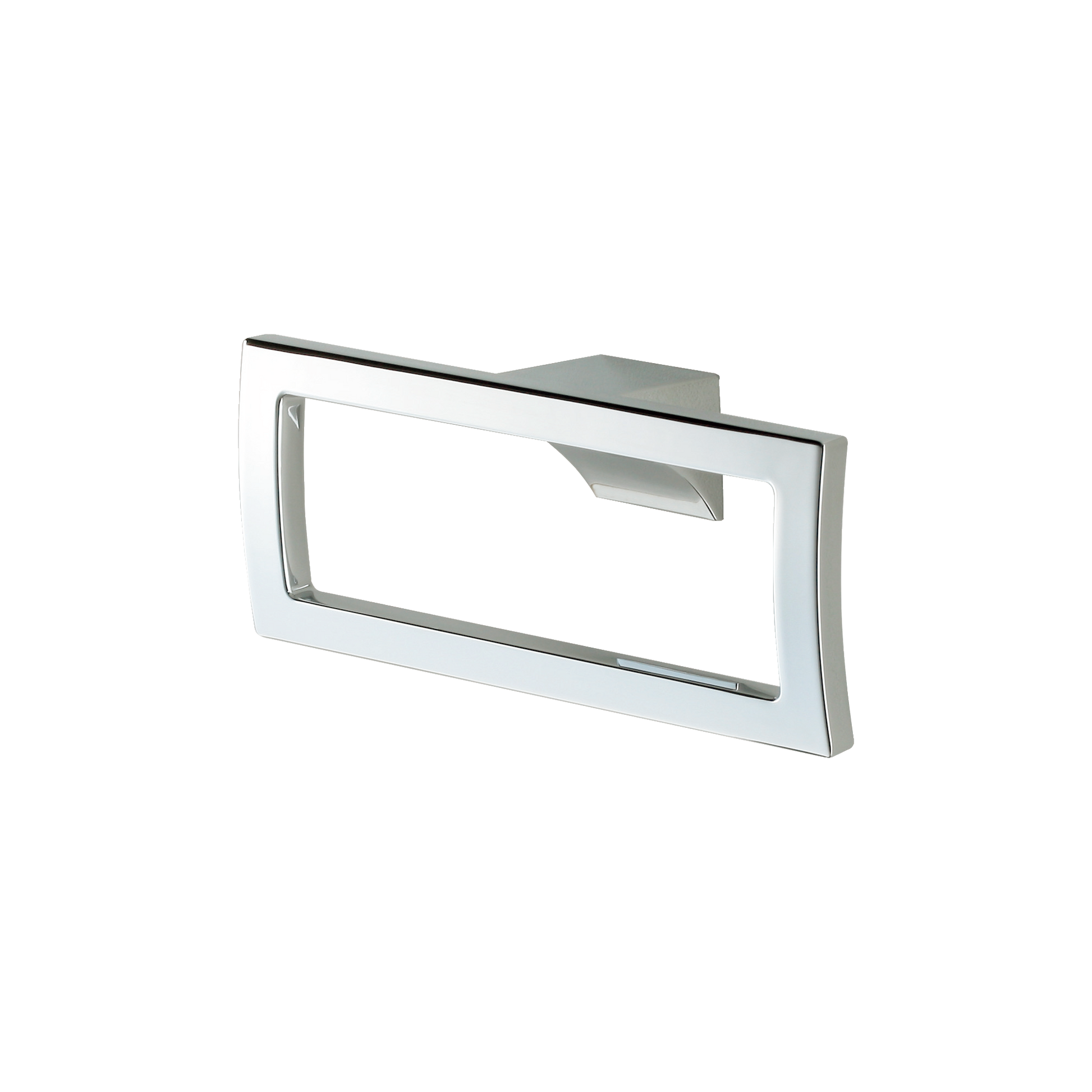 Brushed nickel square towel ring with rectangular mounting plate and open ring design.