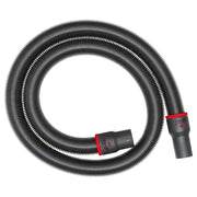 Black corrugated flexible hose coiled with red and black connector ends featuring Milwaukee branding.