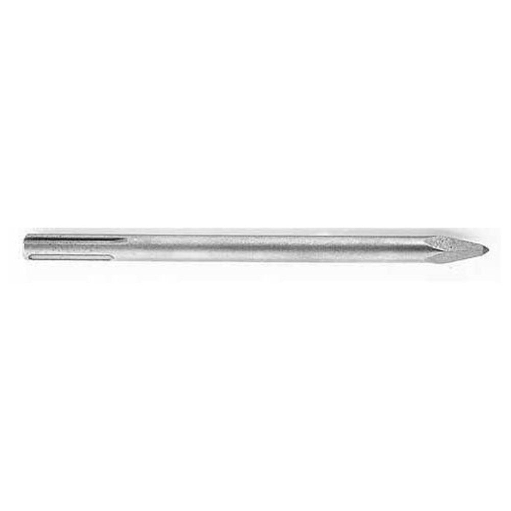 Steel SDS-Max bull point chisel with tapered shaft and pointed tip.