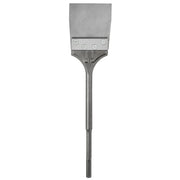 Milwaukee SDS-Max floor scraper with wide flat blade head and long metal shaft, secured with four bolts.