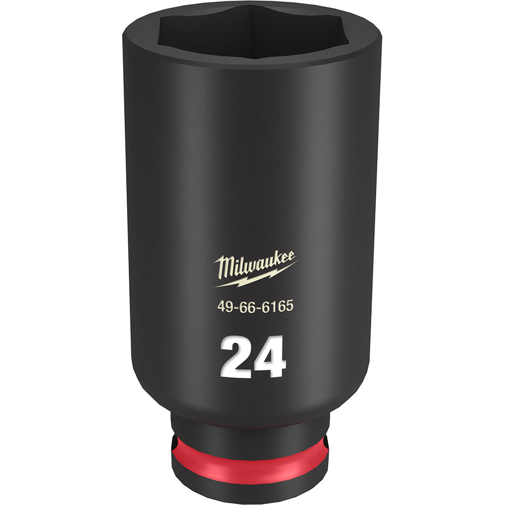 Black deep socket with 24MM marking, hexagonal opening, and red grip band at base.