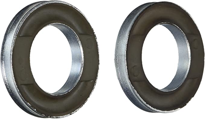 Two rubber and metal motor mount rings with hollow centers for pump equipment installation.