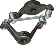 Metal coupler with two dark iron arms, center steel bar, and four coiled springs connecting the components.