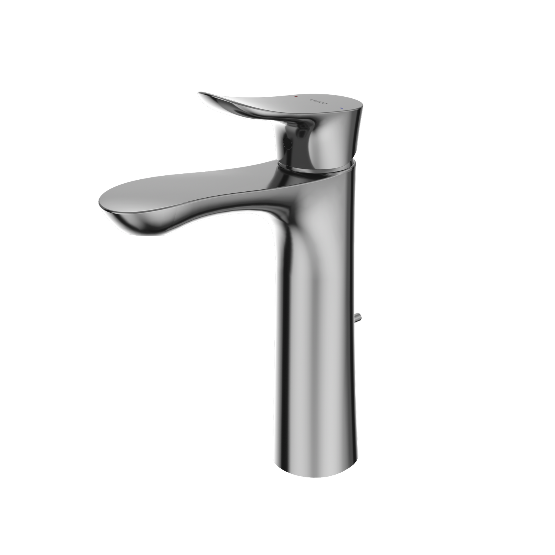 Polished chrome single-handle bathroom sink faucet with curved spout and tall cylindrical body.