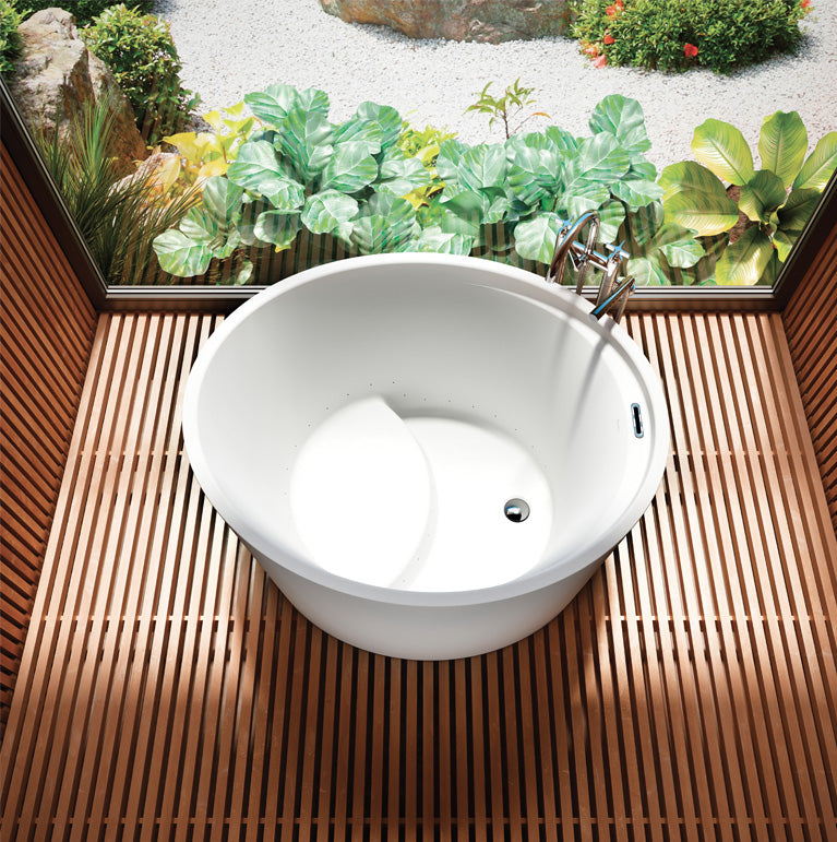 Bain Ultra Beone 4639 Oval Freestanding 1-Person 53 Gallon Soaker Bathtub with 1-1/2" Standard Deck and Raised Seat in White - BBODOF00N-01