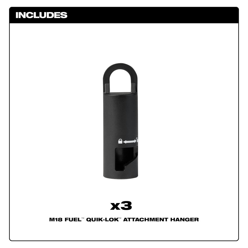 Black cylindrical attachment hanger with arched handle and quick-lock slot, three-pack.