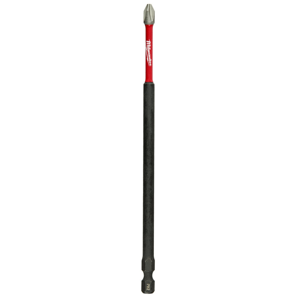 Milwaukee Shockwave Phillips #2 impact power bit with red shaft and black grip, 6 inches long.