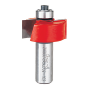 Freud 1-1/4" rabbeting bit with red plastic guard and steel shank for router use.