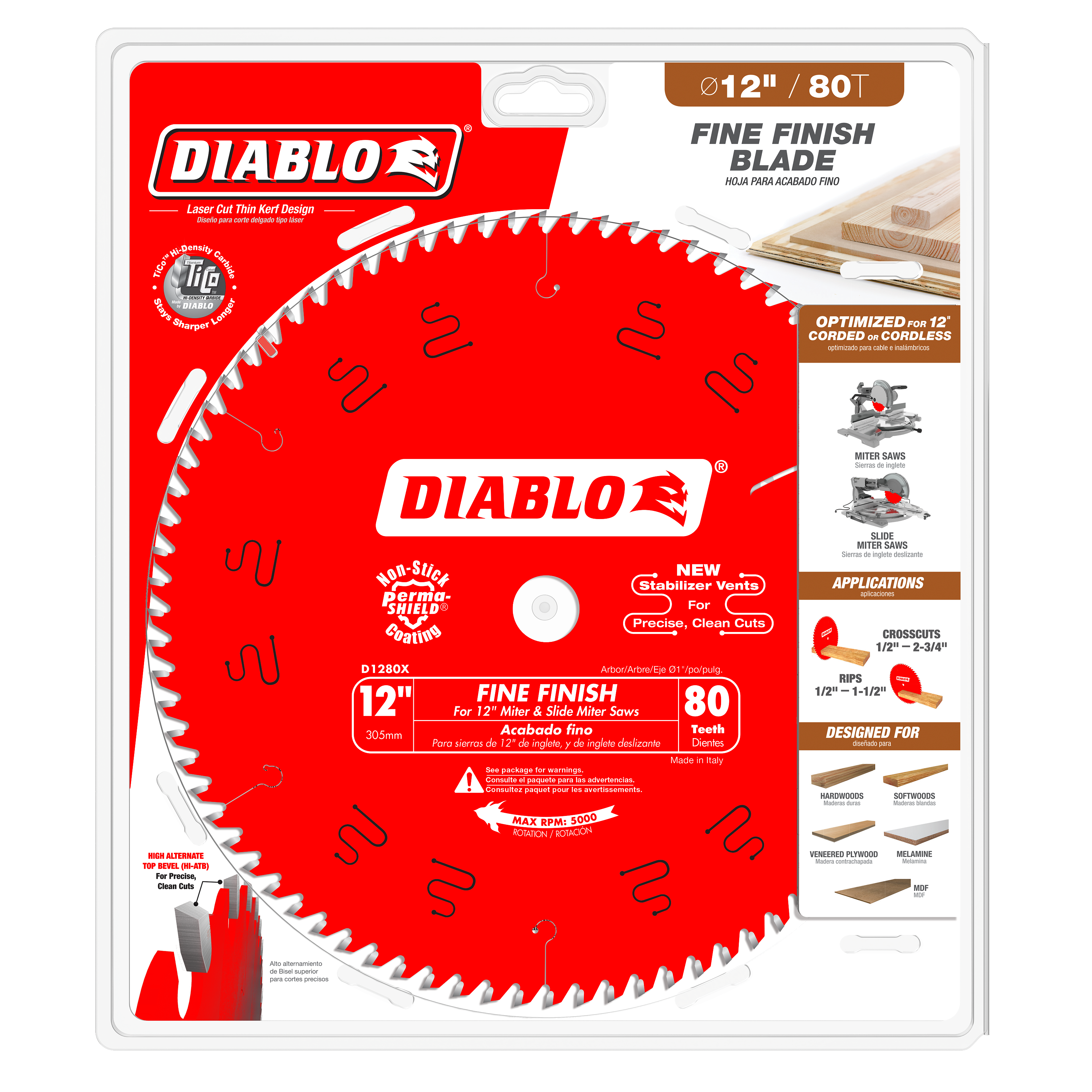 Diablo D1280X 12 in. x 80 Tooth Fine Finish Saw Blade - 2 Pack