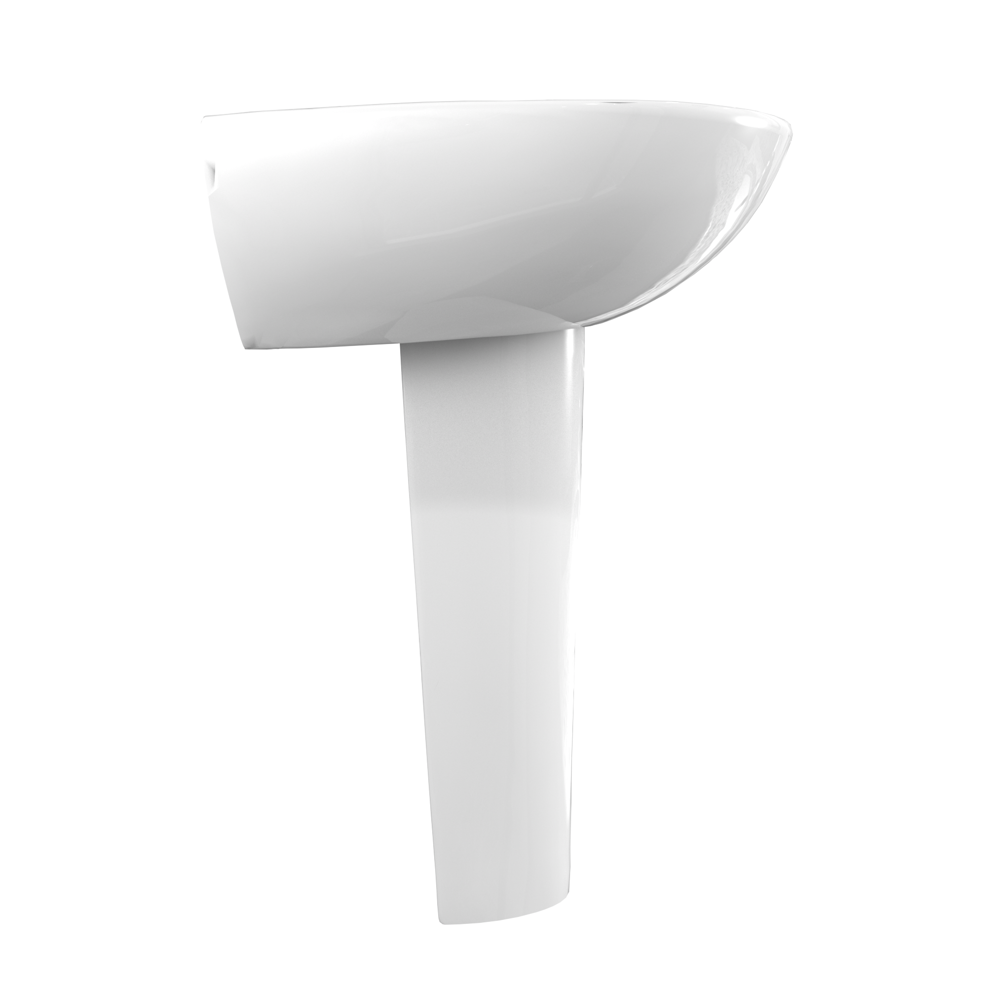 White oval pedestal sink with single faucet hole and cylindrical support column.