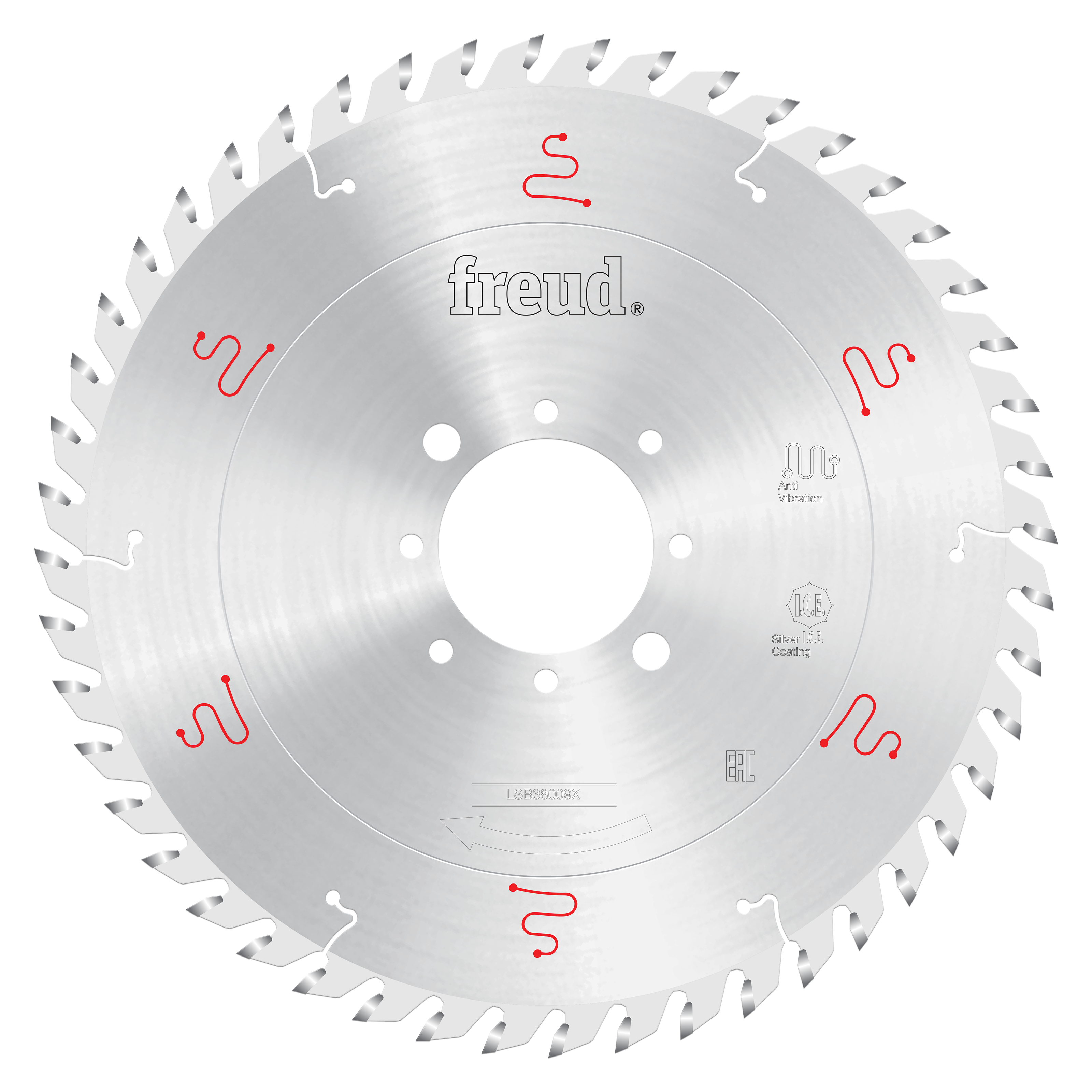 Freud 380mm circular saw blade with silver coating and multiple tooth positions for panel sizing on horizontal beam saws.