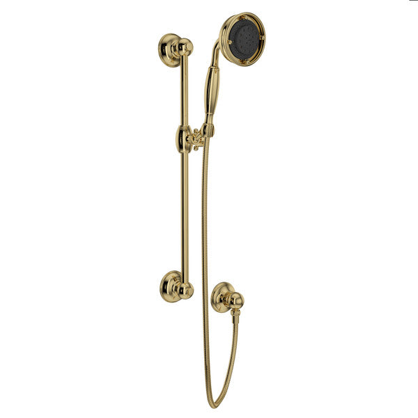 Rohl Handshower Set With 22" Slide Bar and 3-Function Handshower in Unlacquered Brass - 1311ULB