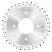 Freud 200mm conical scoring saw blade with multiple teeth around perimeter and four mounting holes.