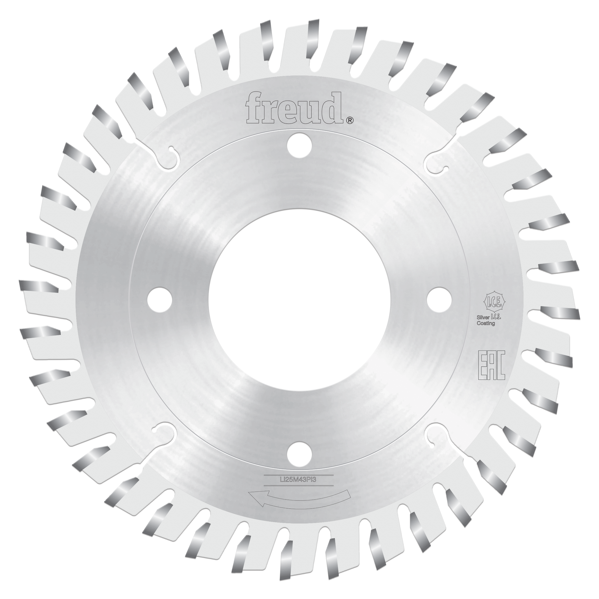 Freud 200mm conical scoring saw blade with multiple teeth around perimeter and four mounting holes.