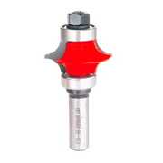 Freud corner beading bit with red cutting head, gray metal shaft, and top mounting nut against white background.