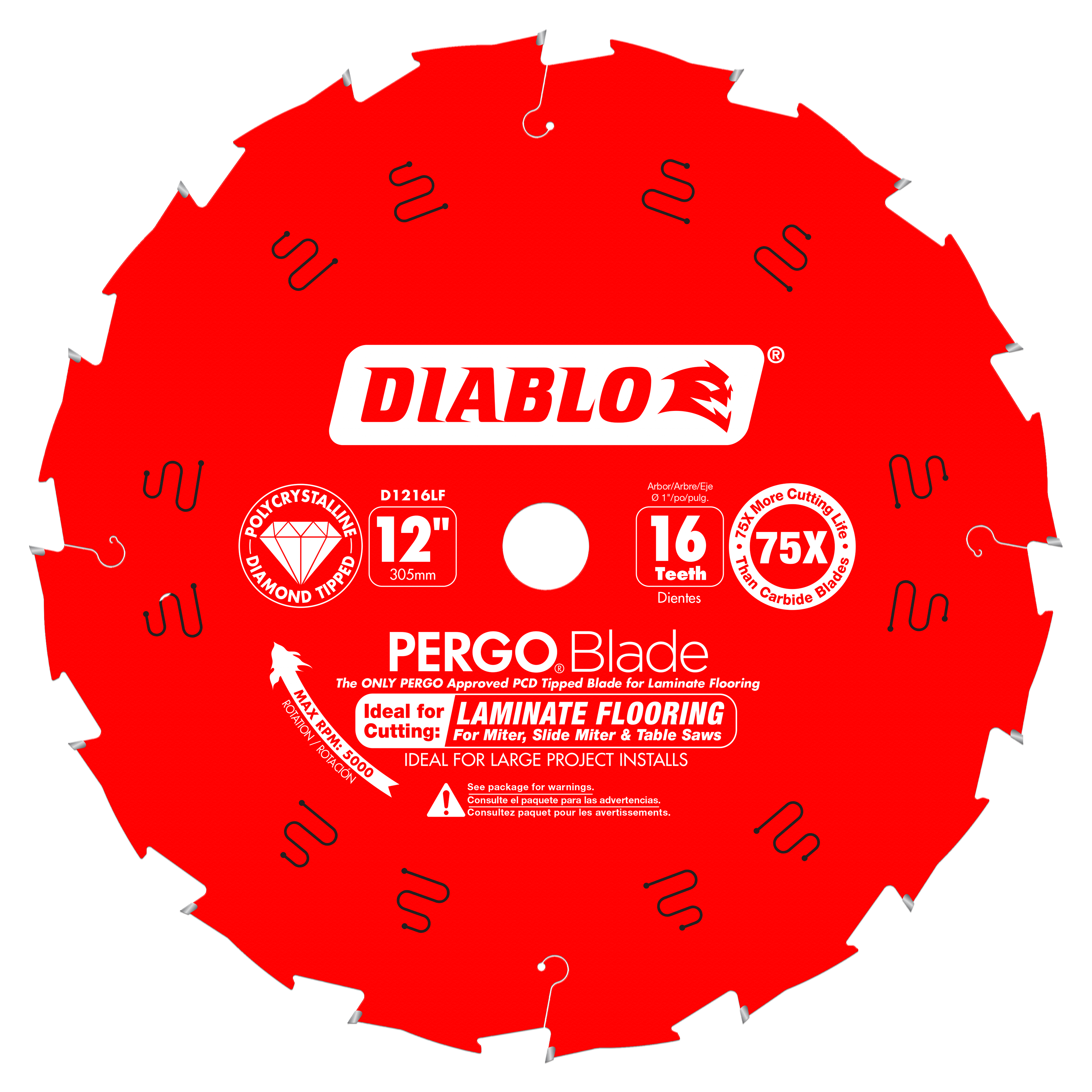 Diablo D1216LF 12 in. x 16 Tooth (PCD) Laminate Flooring PERGOBlade - 5 Pack