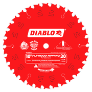 Red circular saw blade with 30 white teeth around the edge and Diablo branding on the center.