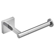 Chrome single-post paper holder with rectangular wall mount and horizontal bar.