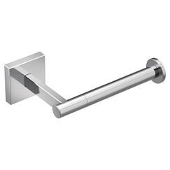 Chrome single-post paper holder with rectangular wall mount and horizontal bar.
