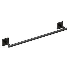 Matte black towel bar with square wall mounts on each end.