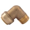 Brass 90-degree elbow fitting with push-to-connect and male threaded connections.