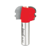 Freud router bit with red plastic coating and multi-profile cutting head on silver metal shank.