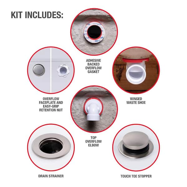 JB Products Touch Toe Bath Waste Half Drain Kit in Brushed Nickle - FW9PVCBNBK