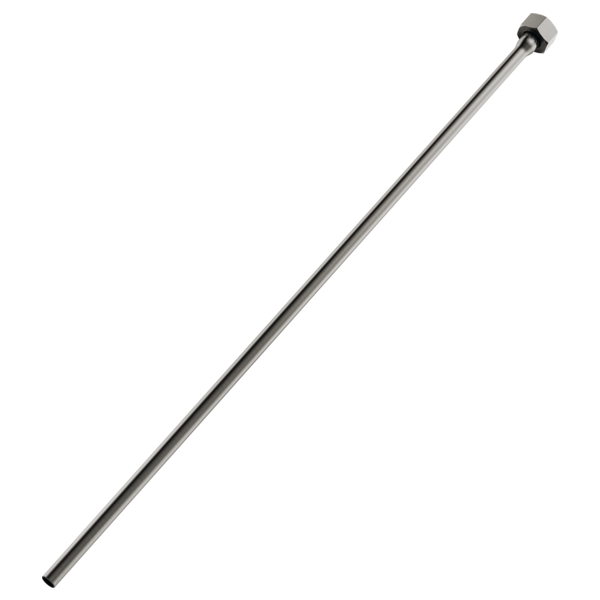 Straight metal supply line with threaded connector fitting at one end.