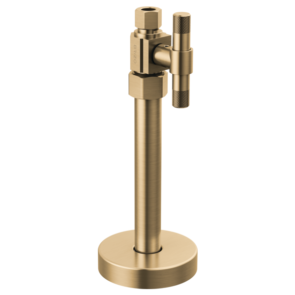 Brass supply stop valve with lever handle and round base, featuring hexagonal knurled adjustment knob.